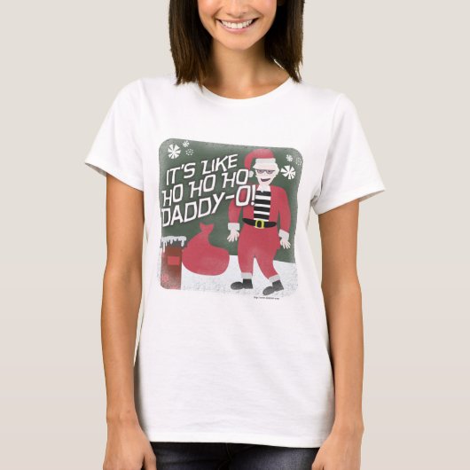 Beatnik Santa Holiday Karakter Kerstmis Cartoon T-shirt (Voorkant)