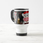 Beatnik Sock Monkey Fun Cartoon Design Art Reisbeker (Voorkant links)