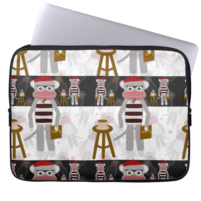 Beatnik Sock Monkey Striped Pattern Laptop Sleeve (Voorkant)