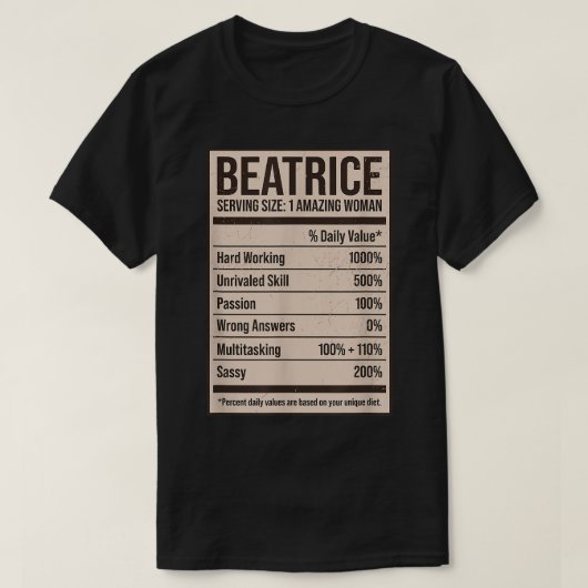 Beatrice Nutrition Facts Name Nickname Alias Title T-shirt (Design voorkant)