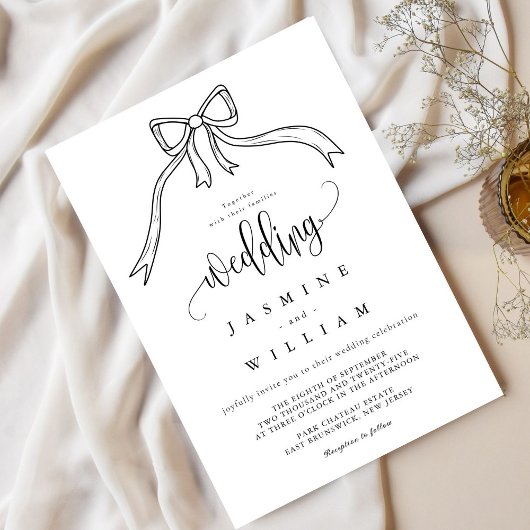 Beatrice Ribbon Bow Zwart-wit bruiloft Kaart