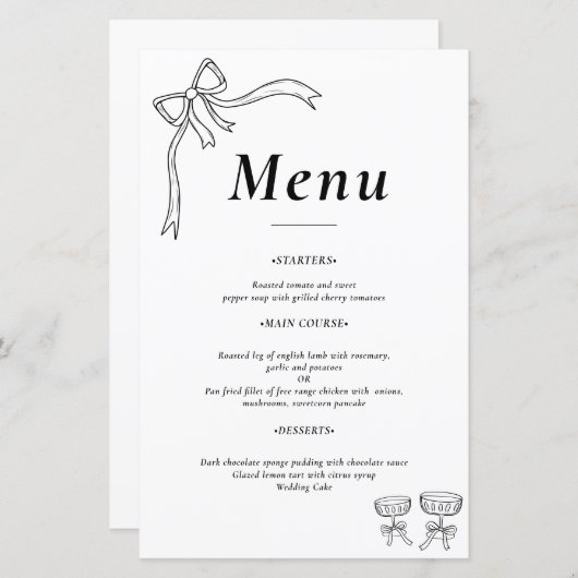 Beatrice Ribbon Wedding Menus (Voorkant / Achterkant)