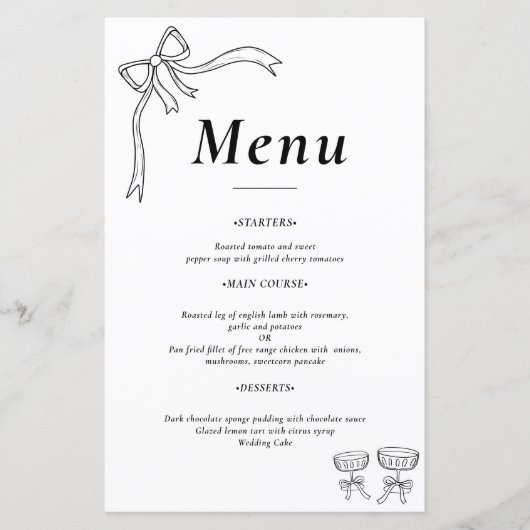Beatrice Ribbon Wedding Menus (Voorkant)