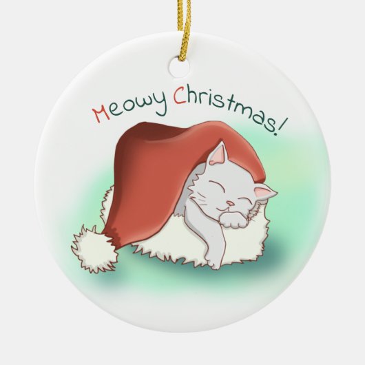 Beatrix Grey Cartoon Cat Snoozing in Santa Hat Keramisch Ornament (Voorkant)