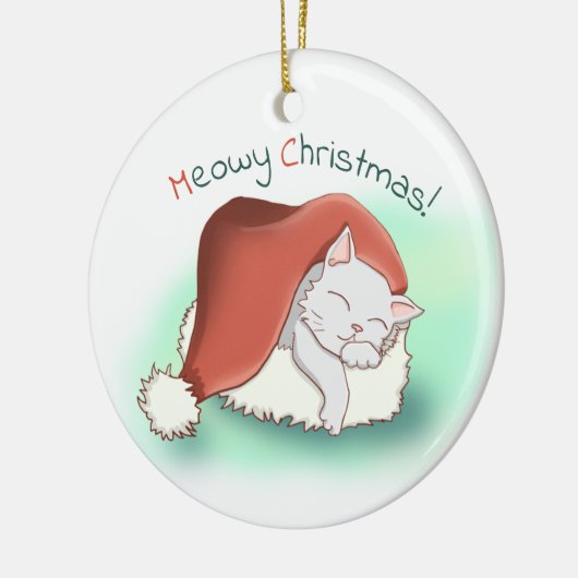 Beatrix Grey Cartoon Cat Snoozing in Santa Hat Keramisch Ornament (Links)