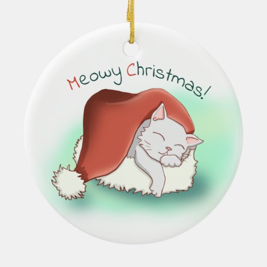 Beatrix Grey Cartoon Cat Snoozing in Santa Hat Keramisch Ornament (Achterkant)