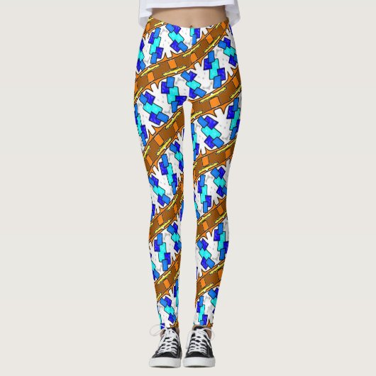 Beatrix Jimette Design Blauw en bruin op wit Leggings (Voorkant)