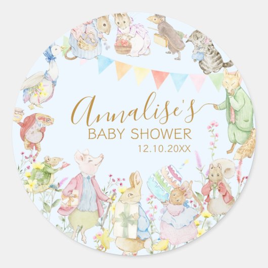 Beatrix Peter het Konijn Woodland Baby shower Ronde Sticker (Voorkant)