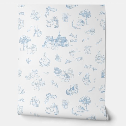 Beatrix Peter the Rabbit Toile Chinoiserie Blue Behang (Afrollen)