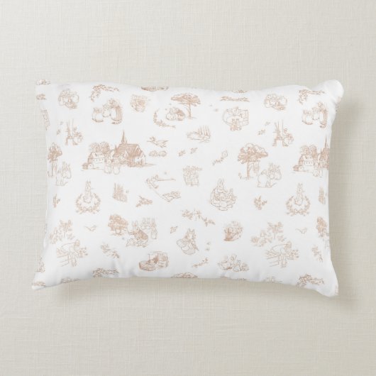Beatrix Peter the Rabbit Toile Chinoiserie Brown Accent Kussen (Achterkant)