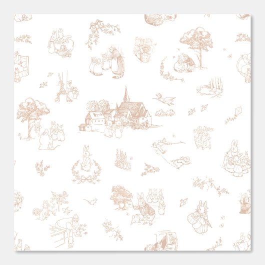 Beatrix Peter the Rabbit Toile Chinoiserie Brown Behang (Voorkant)