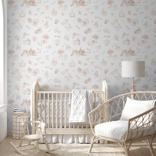 Beatrix Peter the Rabbit Toile Chinoiserie Brown Behang (Kinderen)