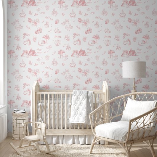 Beatrix Peter the Rabbit Toile Chinoiserie Red Behang (Kinderen)