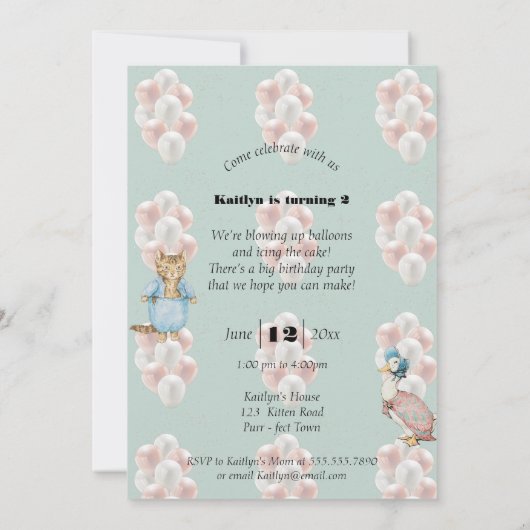 Beatrix Potter Birthday Party Invitation Kaart (Achterkant)