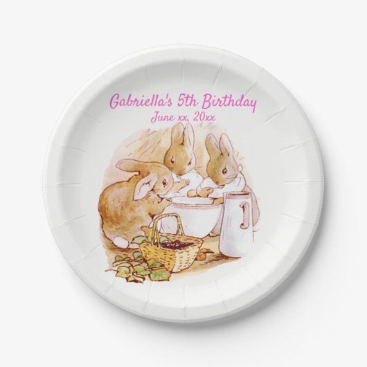 Beatrix Potter Bunnies Berries en Cream Birthday Papieren Bordje (Voorkant)