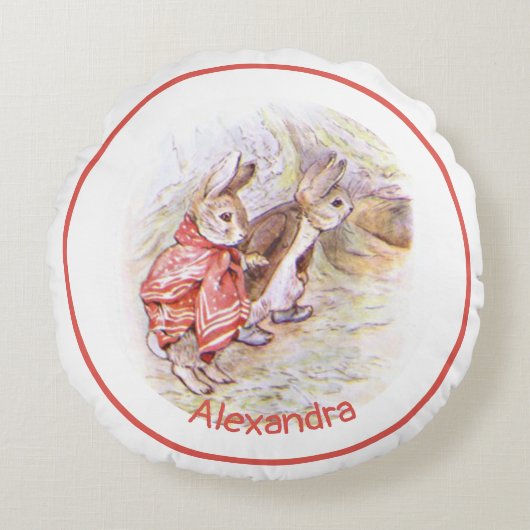 Beatrix Potter Bunnies Rond Kussen (Voorkant)