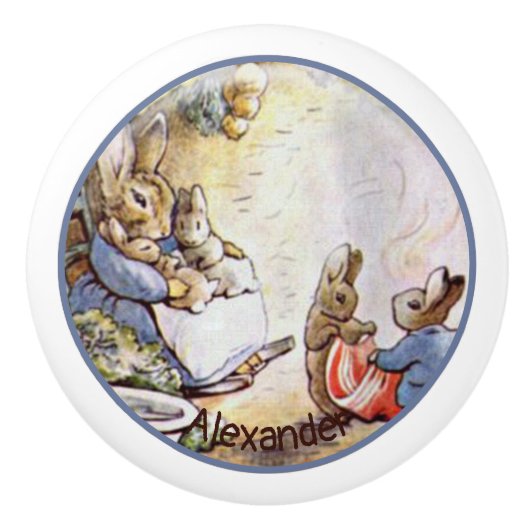 Beatrix Potter Bunny Family Ceramic Knob. Keramische Knop (Voorkant)