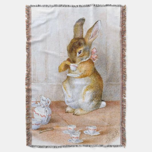 Beatrix Potter: Bunny Girl Drink Tea Deken (Voorkant Verticaal)