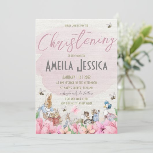 Beatrix Potter Christening Uitnodiging (Staand voorkant)