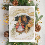 Beatrix Potter Kerstgroeten Feestdagen Kaart<br><div class="desc">Beatrix Potter-illustratie met haar klassieke konijnen die vakantiegroeten ontvangen. Verras uw dierbaren en vrienden met een beetje kerst sprookje nostalgie dit jaar!</div>