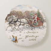 Beatrix Potter Kerstkonijnen en Kerstman Rond Kussen (Voorkant)