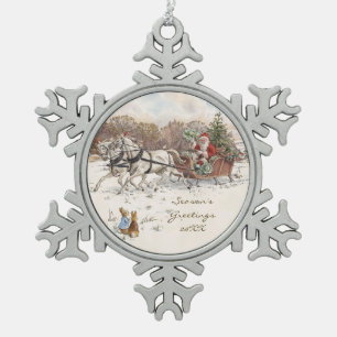 Beatrix Potter Kerstkonijnen en Kerstman Tin Sneeuwvlok Ornament