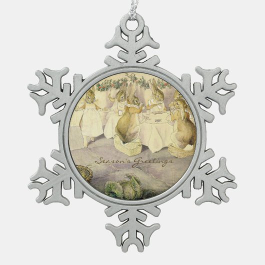  Beatrix Potter Kerstkonijnen Tin Sneeuwvlok Ornament (Voorkant)