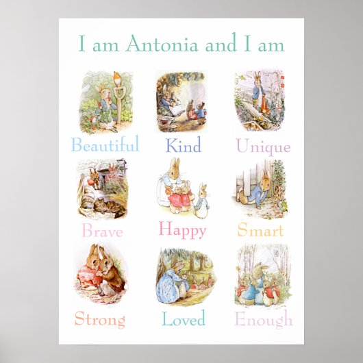 Beatrix Potter Kinder Affirmatie Custom Name Print (Voorkant)