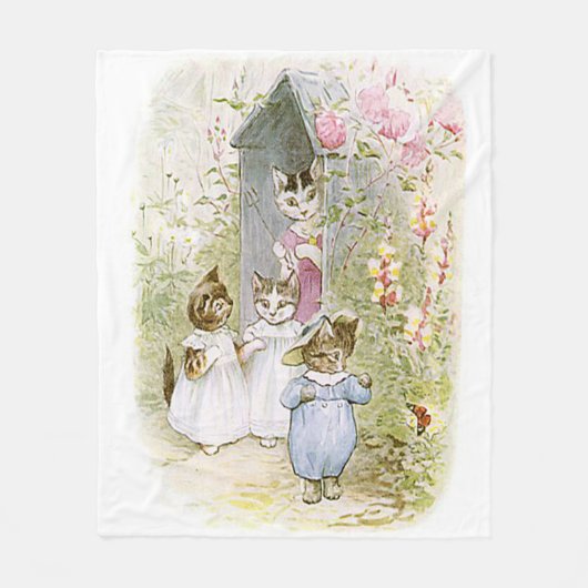 Beatrix Potter Kittens Moeder Cat Garden Fleece Deken (Voorkant)