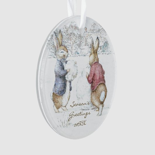 Beatrix Potter Konijnen en Sneeuwman Kerstmis Ornament (voorkant)