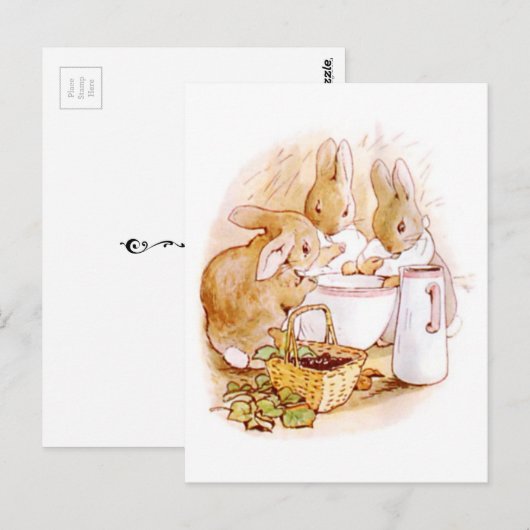 Beatrix Potter, Konijnen, Kom & Melkkan Briefkaart (Voorkant / Achterkant)