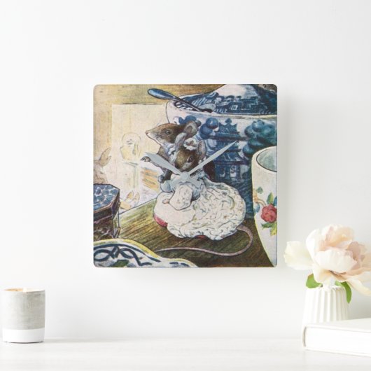 Beatrix Potter Mice Tailor van Gloucester Vierkante Klok (Huis)