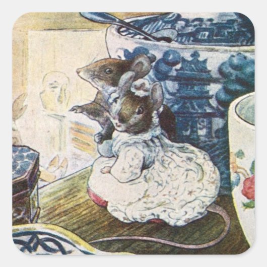  Beatrix Potter Mice Tailor van Gloucester Vierkante Sticker (Voorkant)