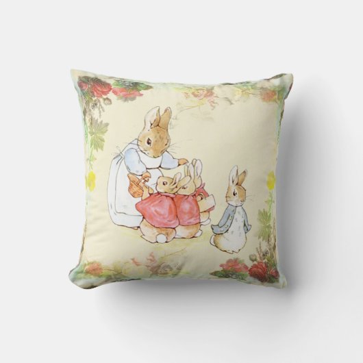 Beatrix Potter, moeder Bunny, Baby shower. Kussen (Voorkant)
