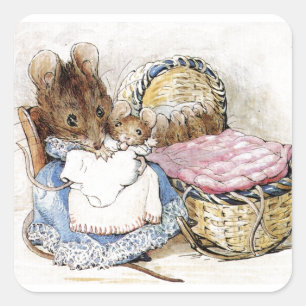 Beatrix Potter, Moeder Muis, Hunca Munca, Aangepas Vierkante Sticker