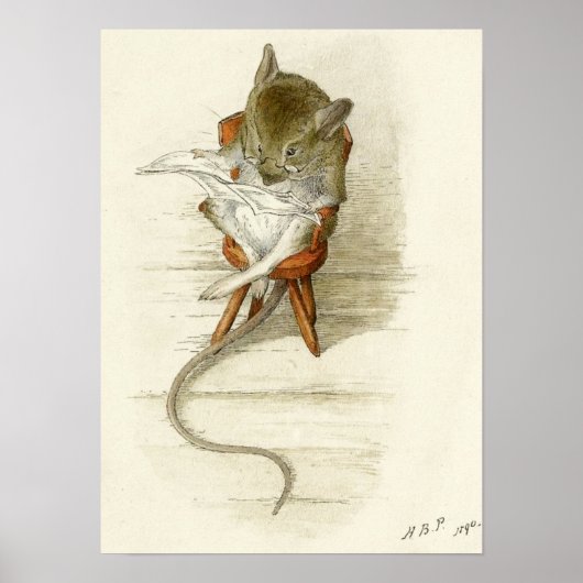 Beatrix Potter Mouse Reading Newspaper Poster (Voorkant)