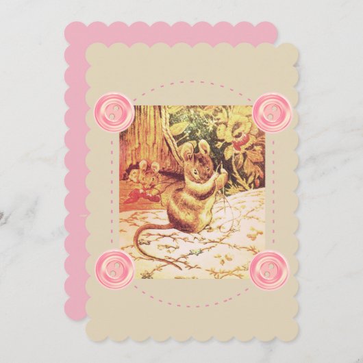 Beatrix potter muis schattig  naaien roze kaart (Voorkant / Achterkant)