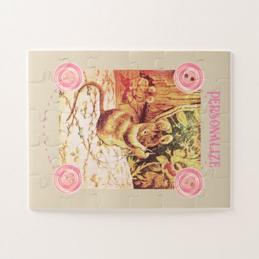 Beatrix potter muis schattig  naaien roze legpuzzel (Horizontaal)