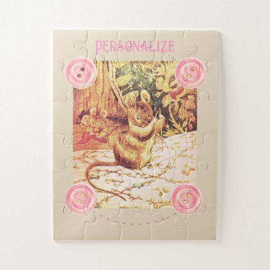 Beatrix potter muis schattig  naaien roze legpuzzel (Verticaal)