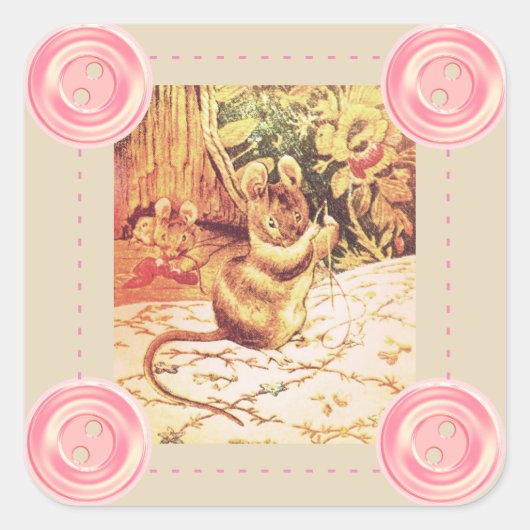 Beatrix potter muis schattig  naaien schattig vierkante sticker (Voorkant)