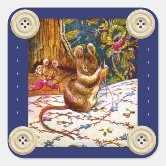 Beatrix potter muis schattige  naai vierkante sticker (Voorkant)