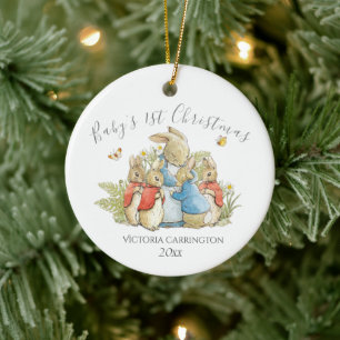 Beatrix Potter Peter Rabbit Baby 1e Kerstmis Keramisch Ornament