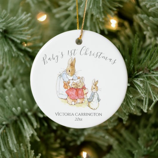 Beatrix Potter Peter Rabbit Baby 1e Kerstmis Keramisch Ornament (Boom)