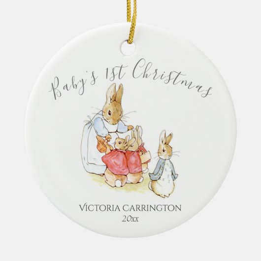 Beatrix Potter Peter Rabbit Baby 1e Kerstmis Keramisch Ornament (Voorkant)