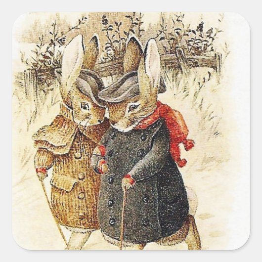 Beatrix Potter - Peter Rabbit Winter Walk Vierkante Sticker (Voorkant)