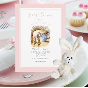 Beatrix Potter Pink Bunny Baby shower Invitation Kaart
