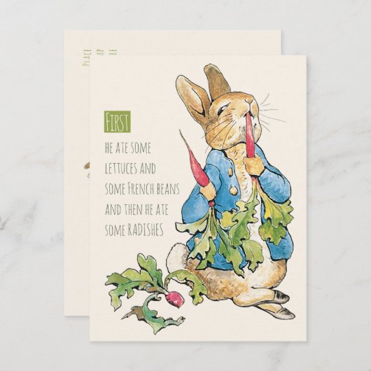 Beatrix Potter Rabbit gorging on radishes CC115 Briefkaart (Voorkant / Achterkant)