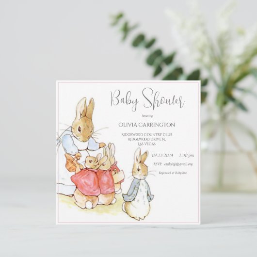 Beatrix Potter  Roze Baby shower Kaart (Staand voorkant)