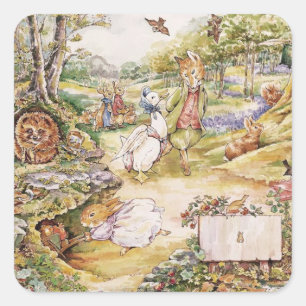Beatrix Potter Schattige Peter en Vrienden Vierkante Sticker