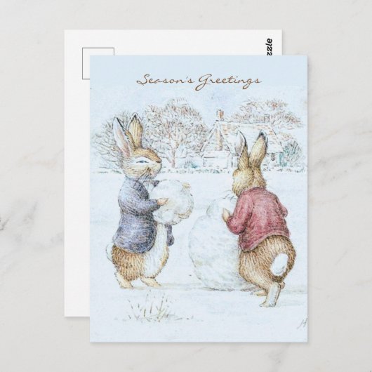 Beatrix Potter Sneeuwman en Bunnies Vakantie Briefkaart (Voorkant / Achterkant)